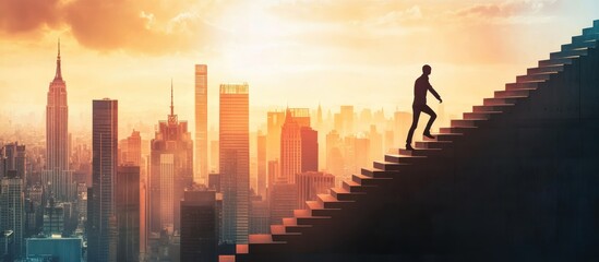Man Climbing Stairs to Success in City