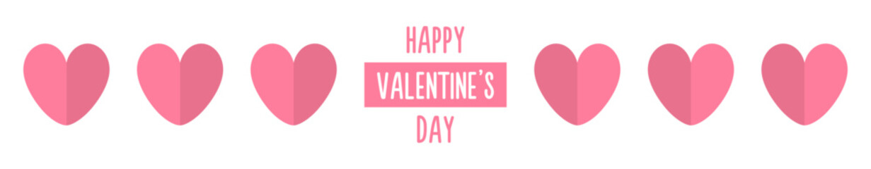 Valentine half pink heart icon set line banner. Happy Valentines Day. Cute Love sign symbol. Paper origami hearts pattern. Simple shape. Greeting card template. Flat design.White background. Vector