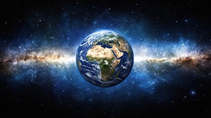 Obraz premium A detailed view of planet Earth with the Milky Way galaxy in the background.