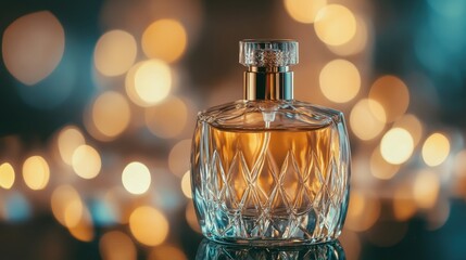 Elegant Glass Perfume Bottle with Bokeh Background