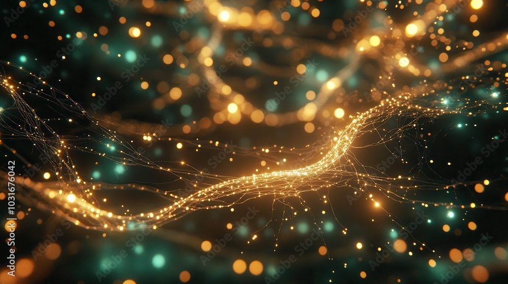 Poster glowing network of neurons in abstract visualization