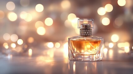 Elegant perfume bottle with soft background bokeh