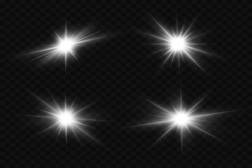 Fototapeta premium Collection of light flares, flash of stars and light. On a transparent background.