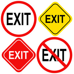 Set of exit signs vector design of exit signage in red yellow and white background can be use for sticker attachment entrance at building mall shop emergency exit