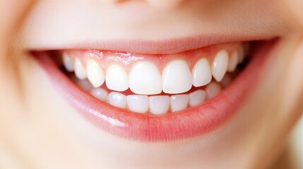Obraz premium Close-up of a woman's smiling mouth with perfect white teeth.