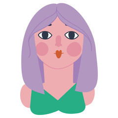Woman with purple hair. Portrait of a girl in green. Flat vector illustration, eps10