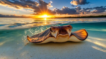 Stingray Underwater Sunset Beach Tropical Ocean Seascape