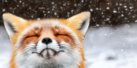 Fototapeta premium Close up Portrait of a Red Fox in Winter Snowfall