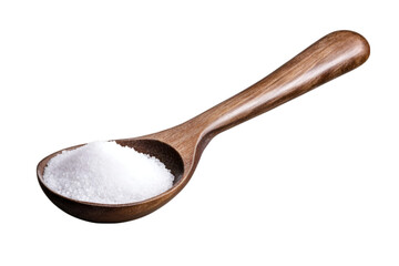 Wooden spoon with salt, white isolate background transparent background