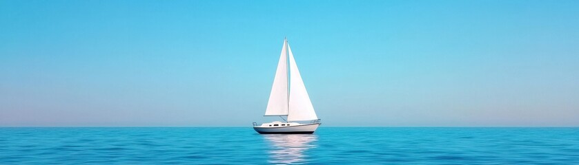 Obraz premium A serene sailboat on calm waters under a clear blue sky.