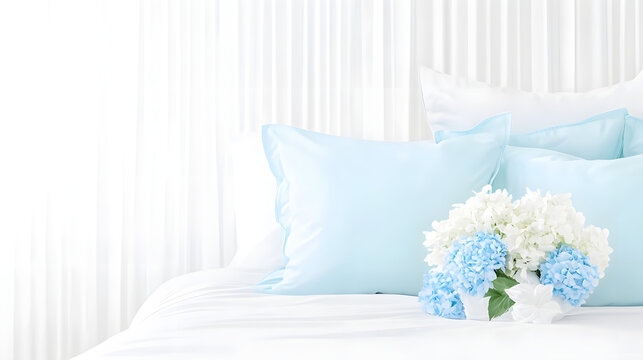 Luxurious Bed with Fluffy Comforter and Charming Pillows in Warm Soft Lighting for Online Bedding Retail