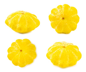 Pattypan zucchini isolated on white background. squash. Fresh organic pattypan squashes on...