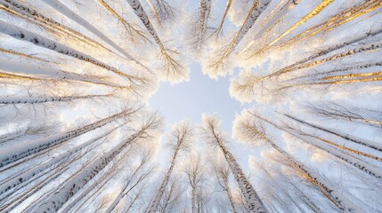 A serene view of snow-covered trees framed against a clear sky.