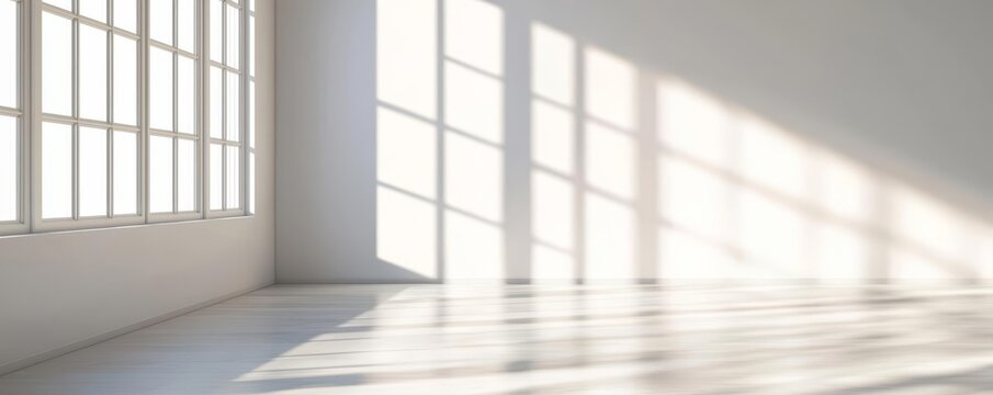 A freshly painted white room with large windows, sunlight filling the space, a feeling of newness and clarity