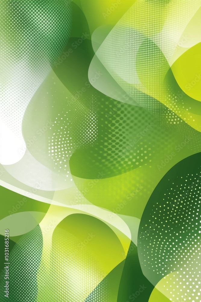 Poster abstract green gradient design with soft curves and dotted patterns in a vibrant and modern composit