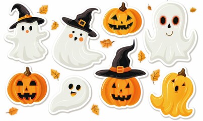 Set of cute Halloween die cut stickers