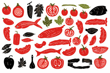 vector silhouette set of shark