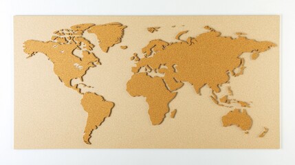 Golden World Map on Textured Background for Global Concepts. DIY Cricut Corkboard Travel Map