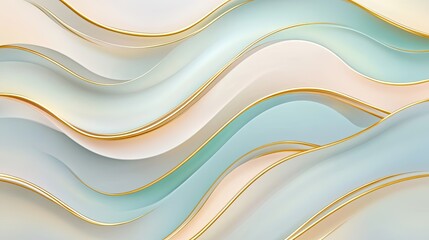 Obraz premium Abstract Wavy Pattern with Golden Lines on a Pastel Background