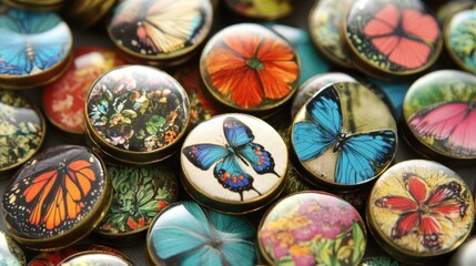 Colorful Floral Pattern Glass Cabochons on White Background. Decoupage Glass Magnets