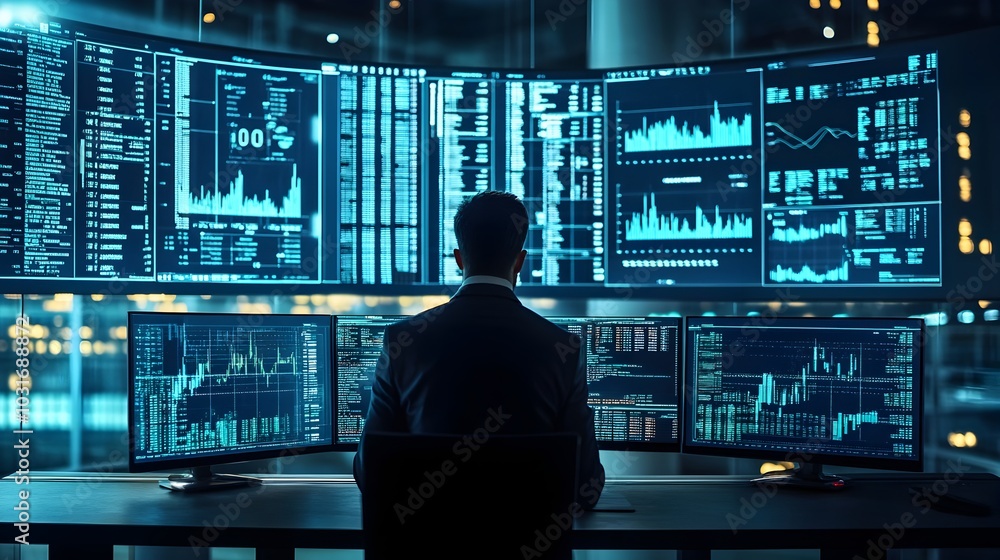 Poster ai powered risk management dashboard for financial institutions analyzing massive data to predict an