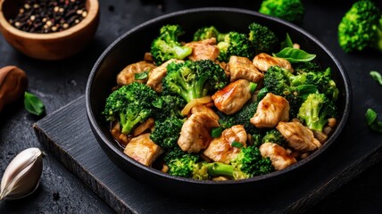 Fototapeta premium Keto-Friendly Stir Fry: Chicken and Broccoli, Grain-Free, High Protein Delight for Healthy Eating