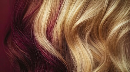 Fototapeta premium Close-up of Blonde and Burgundy Hair with Waves and Highlights