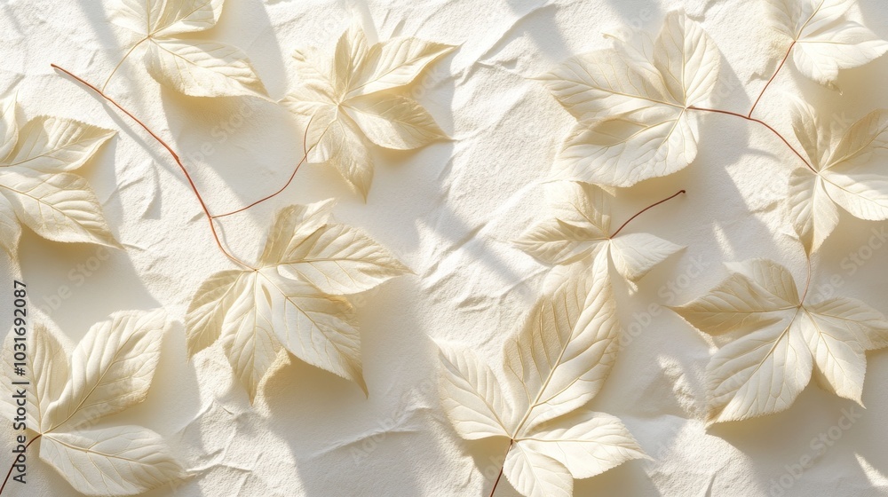 Wall mural A serene arrangement of dried white leaves on textured paper, evoking a natural aesthetic.