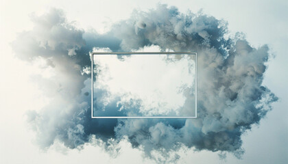 Blue sky with white clouds and a square frame for copy space