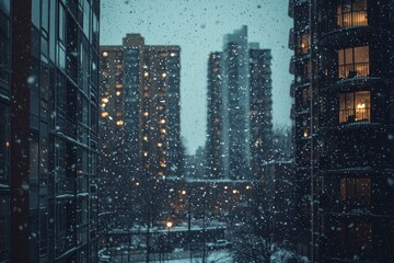 Winter in a city, with snow covered 