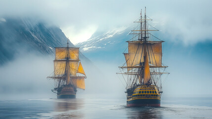 Obraz premium American and Russian Ships in Alaskan Waters 
