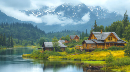 Fototapeta premium Traditional Russian Fort in Alaska with Blank Space 