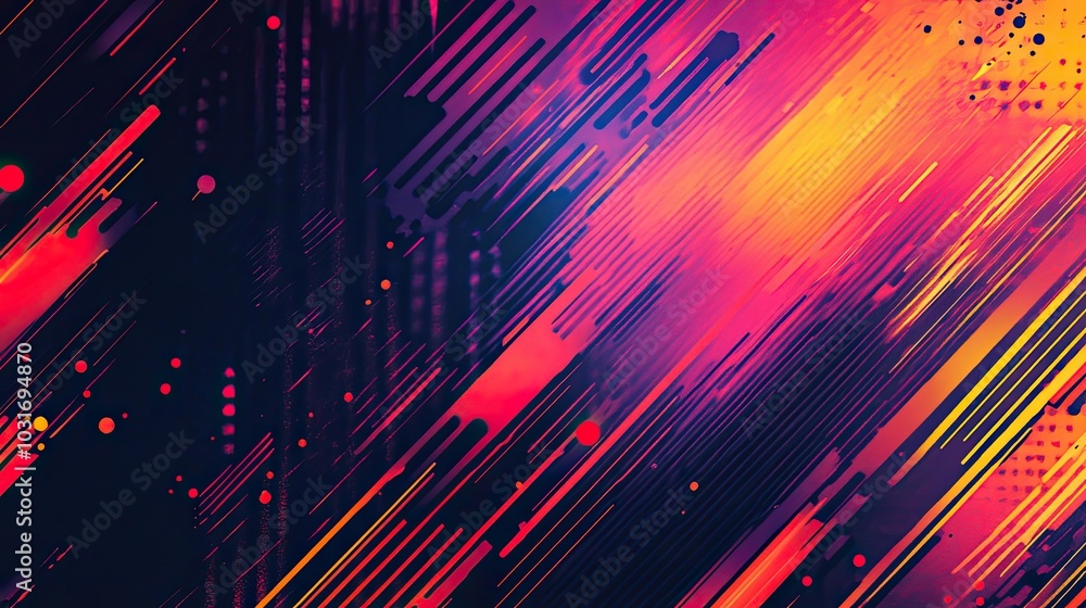 Poster abstract digital art with diagonal lines and colorful strokes