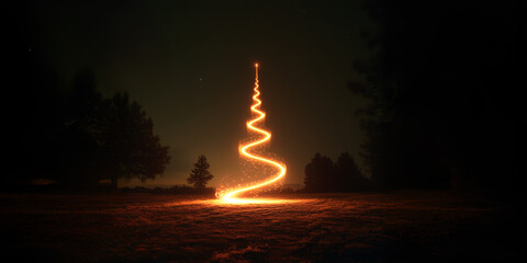 Golden Spiraling Christmas Tree Shape with Glowing Star on Top: Festive Design Evoking Warm Holiday Spirit and Magical Ambiance