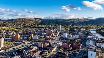 Summer afternoon aerial view of Binghamton New York, upstate NY - October 2024