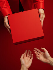Obraz premium Red Gift Box Mockup for Chinese New Year Celebration
