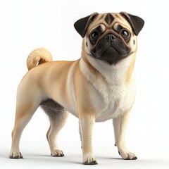 Obraz premium Adorable Pug Dog Standing on White Background Pet Portrait Canine Photography