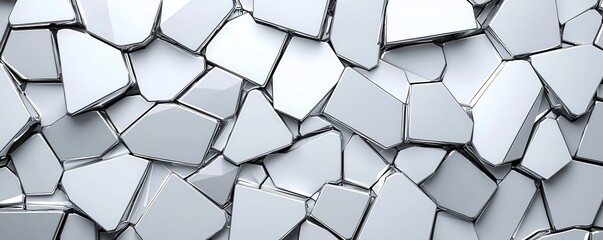 Modern Abstract 3D Polygons with Reflective Metallic Surfaces in a Geometric Design