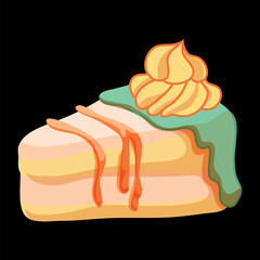 Vector illustration with slice of Lemon Cakewith cream and glaze.
