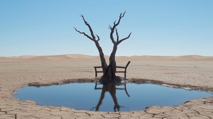 Dead Tree Reflection in Desert Oasis Pool