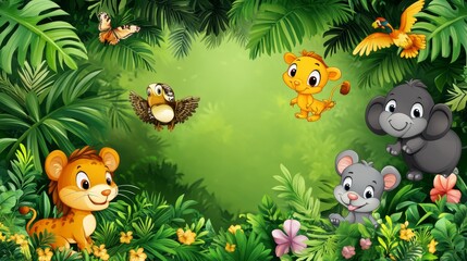 Cute Jungle Animals Cartoon Illustration for Kids  Baby  Nursery  Children s Book