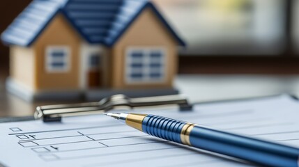 Real Estate Contract Signing with House Model and Pen