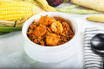Indian cuisine - Biryani rice with prawn