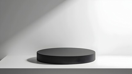 Fototapeta premium Minimalist Circular Podium with Matte Black Finish on Contrasting White Background