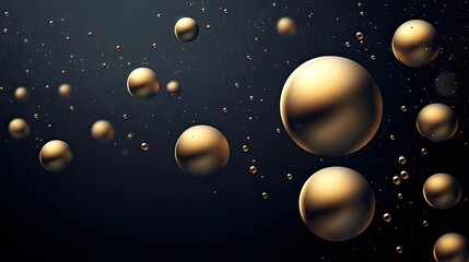 Fototapeta premium Abstract Golden Bubbles Floating in Dark Space