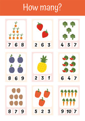 Preschool math, counting to 10. Mathematic activities for kids. Educational games kindergarten. Preschool homeschooling. Learning math pages. Teacher resources. Counting for toddlers. Early education.