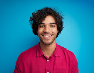 Obraz premium Headshot Portrait of a Smiling Man with Contemporary Style, Isolated on Color Background with Ample Copy Space