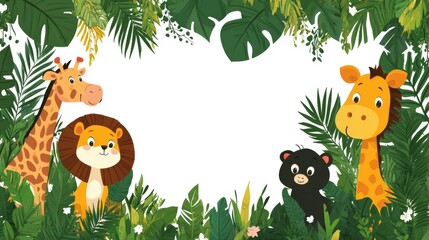 Cute Jungle Animals Frame with Blank Space for Text