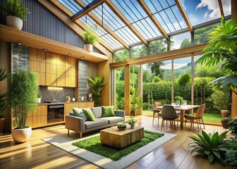 Sustainable Minimalist Home with Solar Panels and Energy-Efficient Appliances
