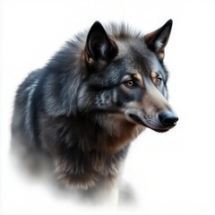 Obraz premium Black wolf portrait, white isolate background